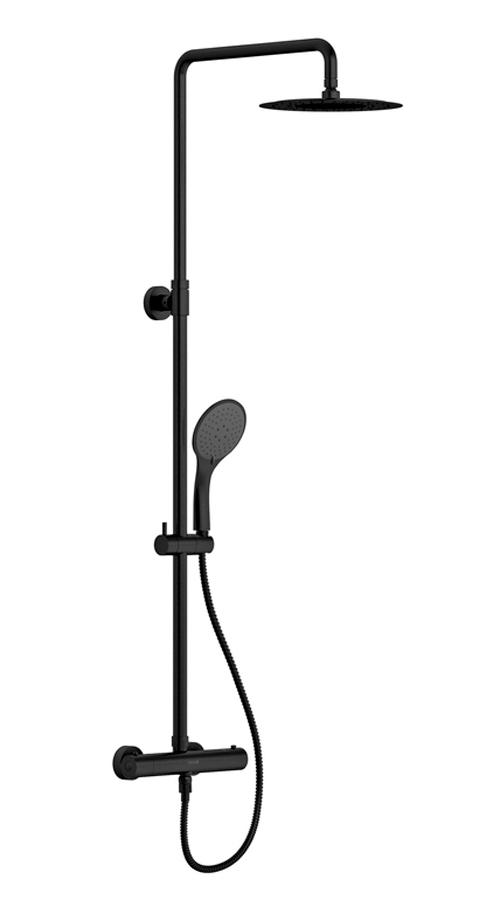 Душевая стойка для душа, термостат, ручной + верхний душ, шланг -150 см, цв. черный матовый XX