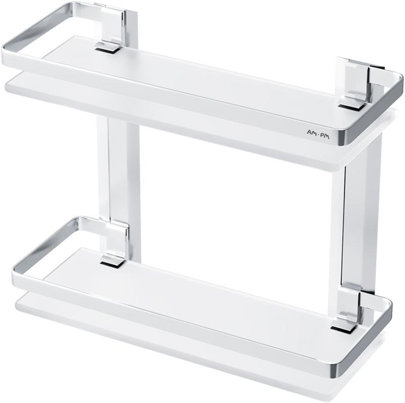 Полка для ванны душа двухуровневая стеклянная, алюминий, ZZ