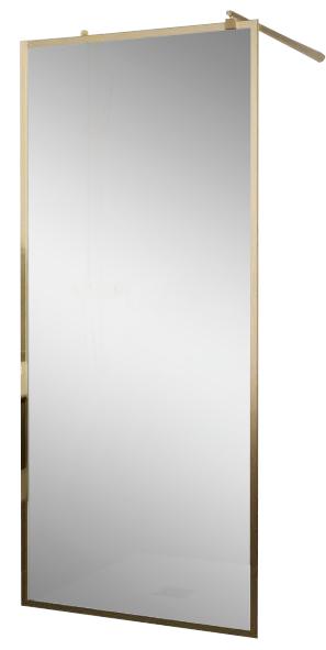 Душевая перегородка 900хh2000мм, правая/левая, (стекло прозрачное 8мм Easy Clean, укорачиваемый кронштейн 1200мм, фурнит.цв.золото BRUSH), Walk IN ZZ