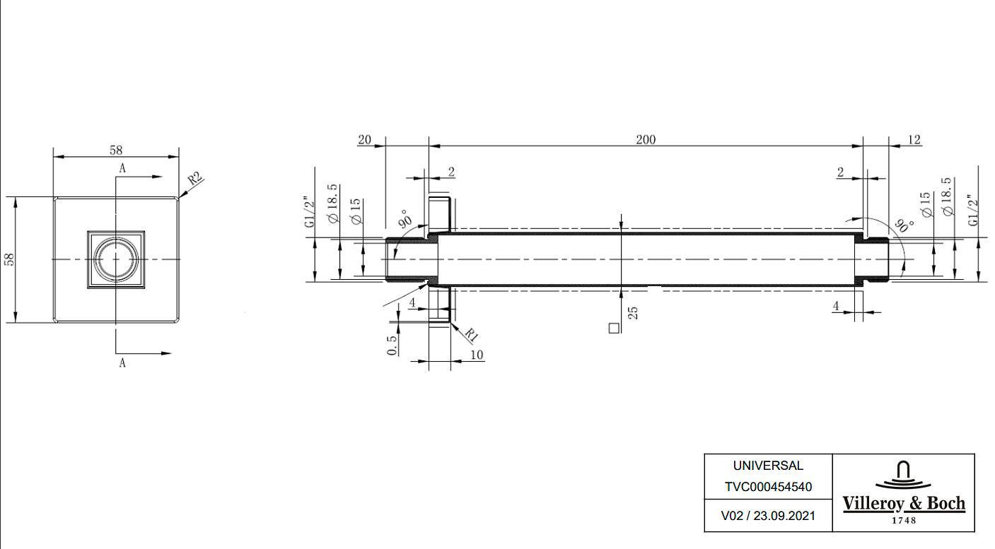 Потолочный держатель верхнего душа 200 мм, (цв.хром), V&B ZZ