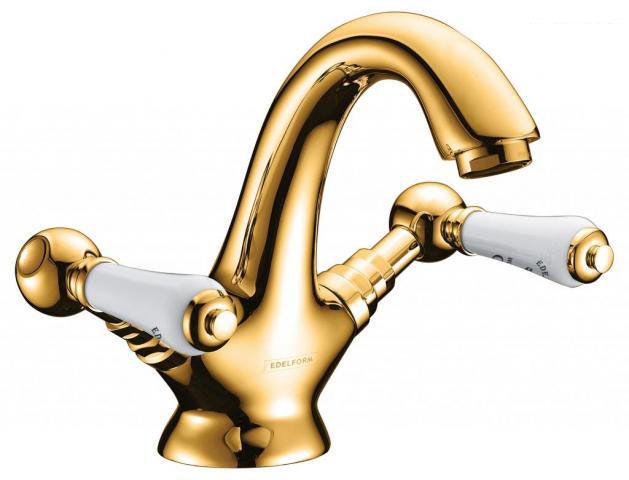 Смеситель для раковины Люмьер, БЕЗ донного клапана, с установочным комплектом, золото KL