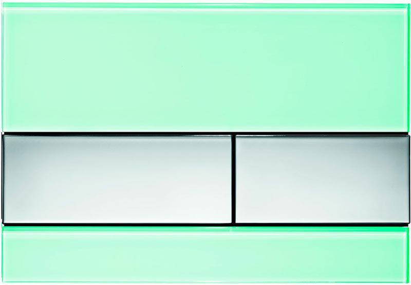 Панель смыва с двумя клавишами, для застенного модуля д/унит, д/горизонт/вертик. установки, (стекло зелёное, клавиши цв. хром глянц), TECEsquare ZZ