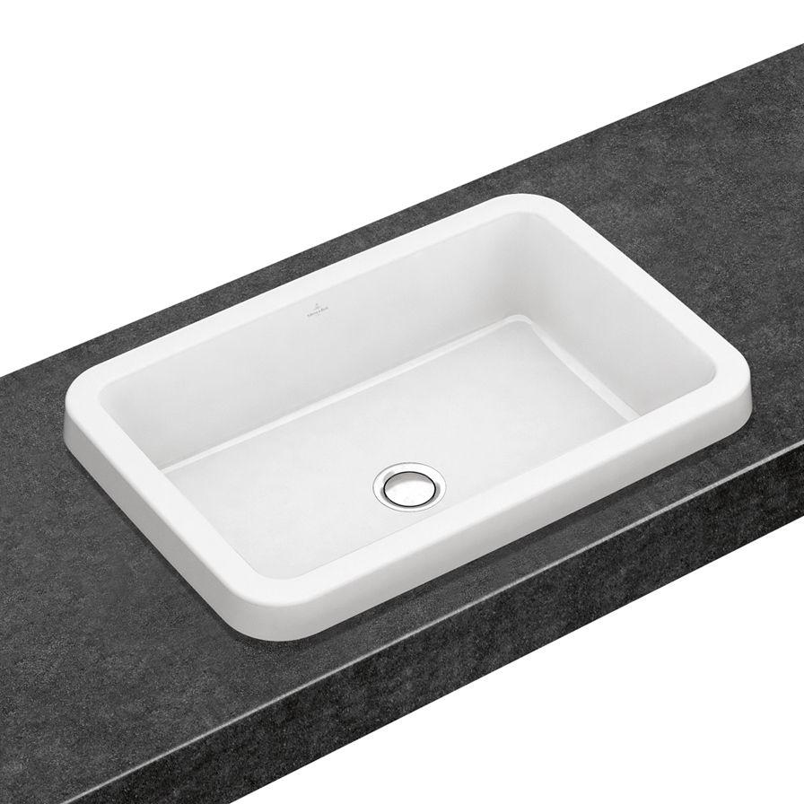 Раковина встраиваемая в столешницу сверху, прямоугольная 615х415h170(40)мм, без отверстия для смесителя, с переливом, (цв. 01 белый), Architectura ZZ