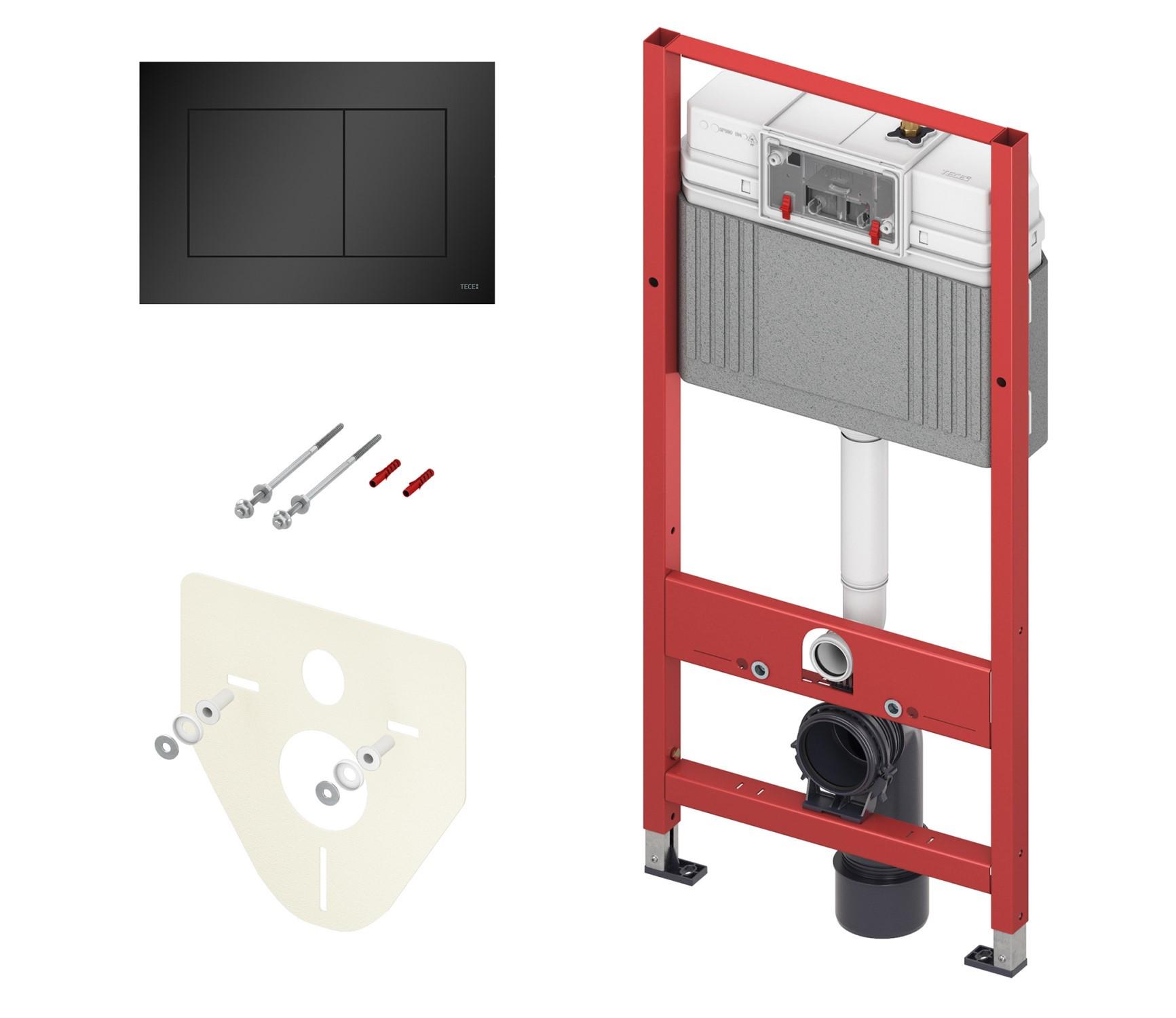 Комплект для установки подвесного унитаза, (застенный модуль, крепёж, прокладка звукоизол., панель 2-го смыва TECEnow пластик цв.ЧЁРНЫЙ ГЛЯНЕЦ),TECEZZ
