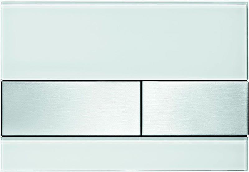 Панель смыва с двумя клавишами, для застенного модуля д/унит., д/горизонт/вертик. установки,(стекло белое, клавиши цв. нерж.сталь, сатин)TECEsquare ZZ