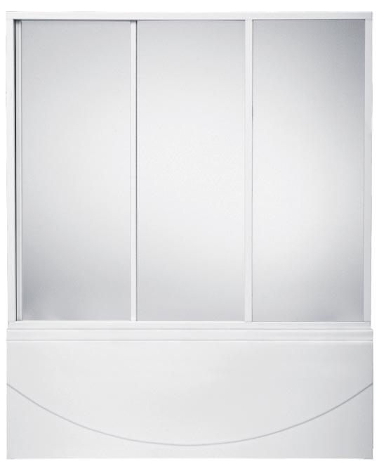 Шторка для ванны акрил. Кэмерон (стекло Грейп) /3 створки 120 см, профиль белый ZZ