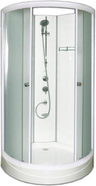 Душевая кабина "Паола-1", 930*930*1980, профиль белый, прозрачн.стекло, в комплекте смеситель, душ.лейка, излив, стекл. полочка  ZZ