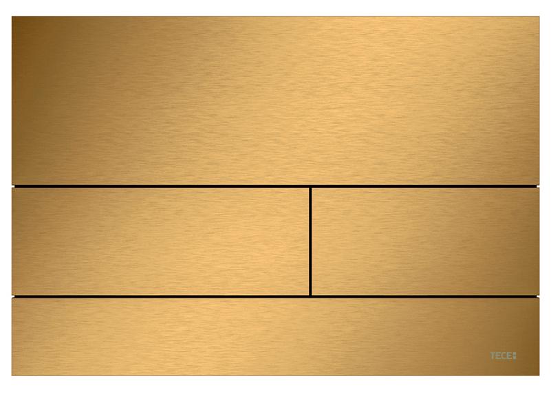 Панель смыва с двумя клавишами, для застенного модуля д/унитаза, с покрытием от отпечатков пальцев, (металл, цв.сатин позолоченный), TECEsquare II ZZ
