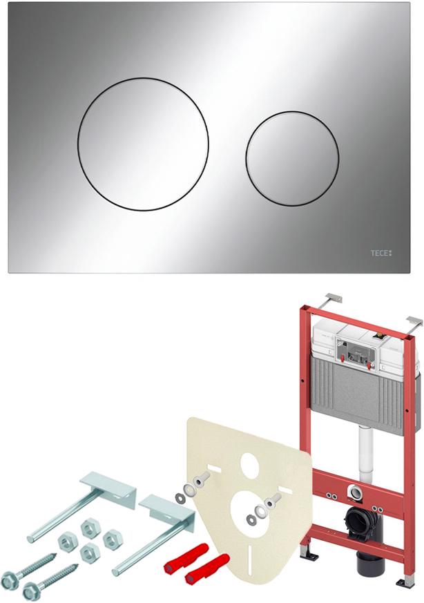 Комплект для установки подвес.унитаза, (застенный модуль, крепёж, прокладка звукоиз, панель 2-го смыва TECEloop пластик цв.ХРОМ ГЛЯНЕЦ)TECEbase 2.0 ZZ
