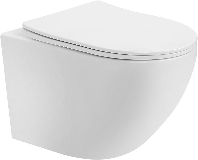 Унитаз подвесной, безободковый, смыв Tornado, 49х35,5см, сиденье с микролифтом, крепеж в компл, (цв.белый глянц.), Bequem ZZ
