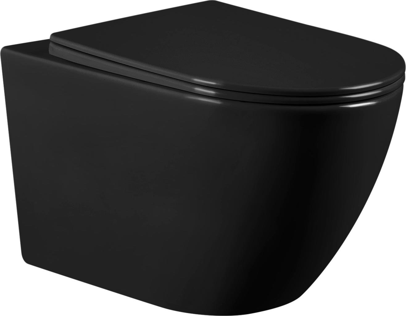 Унитаз подвесной, безободковый, 55х36см, сиденье с микролифтом, крепеж в компл., (цв.черный матовый), Bequem ZZ