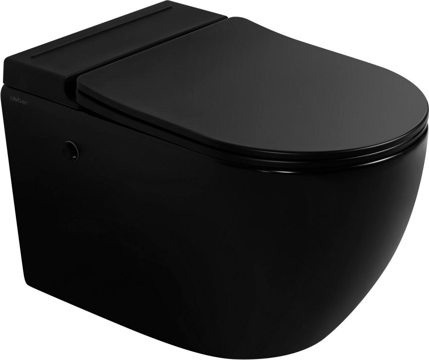 Унитаз подвесной, с импульсным смывом, 58х36см, сиденье с микролифтом, крепеж в компл, (цв.черный матовый), Bequem ZZ