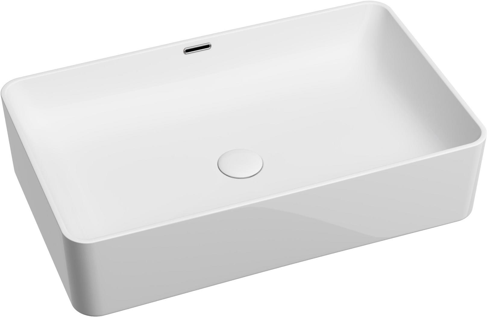 Раковина-чаша накладная, прямоугольная 605*385 мм, с переливом, БЕЗ отверстия под смеситель, БЕЗ донного клапана, цв.белый