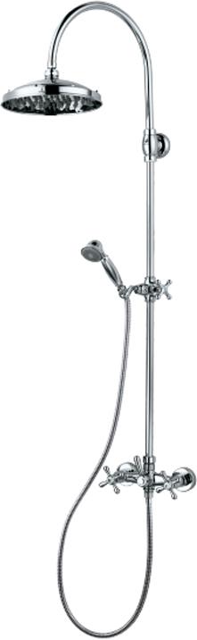 Смеситель для душа, со стационарным, поворотным, круглым верхним душем 230мм, шланг, душ лейка в компл, (цв.хром), Retro ZZ