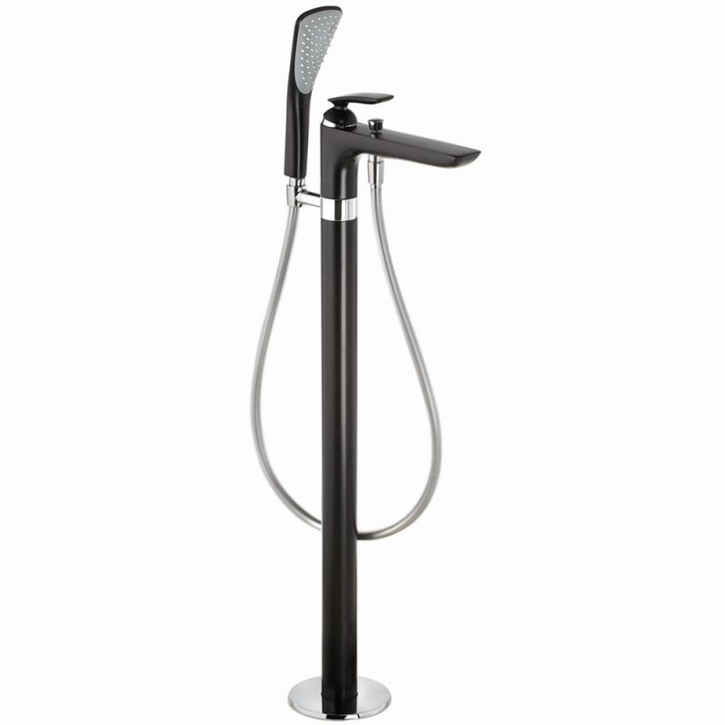 Смеситель для ванны и душа  Balance DN 15, отдельно стоящий, цв. чёрный матовый/хром, ZZ