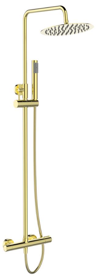 Смеситель для душа, со стационарным верхн.душем d25см., душевая лейка, шланг в компл., (цв.золото), Uno ZZ