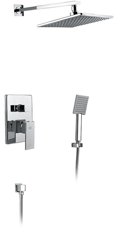 Комплект встр. смесителя для ванны/душа (смеситель с внешней и встр.частью, лейка, шланг, верхний душ с кронштейном), цв.хром ZZ