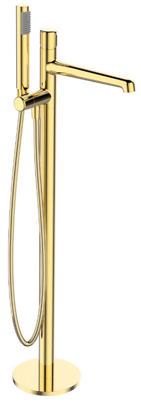 Смеситель напольный для ванны, лейка, шланг, встр.часть в компл., (цв.золото), Uno ZZ