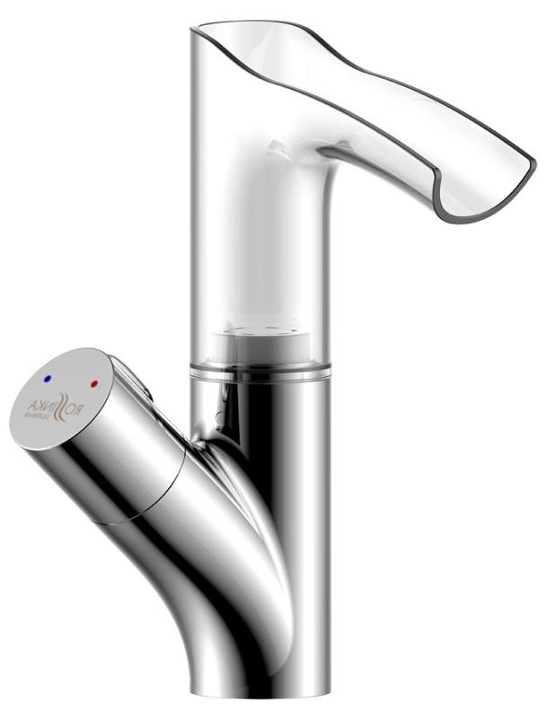 Смеситель для раковины, с прозрачным изливом и подсветкой, без донного клапана, хром XX