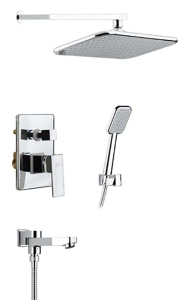 Комплект встр. смесителя для ванны/душа (смеситель с внешней и встр.частью, лейка, шланг, верхний душ с кронштейном, излив), цв.хром ZZ