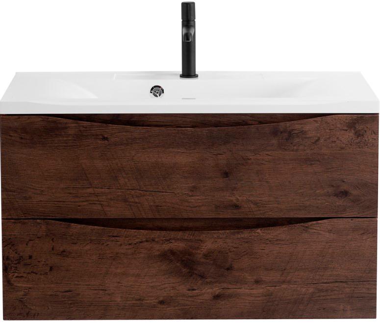 База под раковину подвесная с двумя выкатными ящиками, 1000х445х500мм, (цв. Rovere Moro), Marino