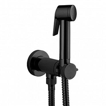 Смеситель совмещённый с гигиеническим душем, (готовый комплект: лейка пластик, шланг 125см., скрытая часть), (цв.черный матовый), Paloma Flat ZZ