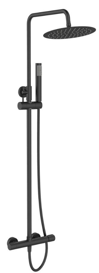 Смеситель для душа, со стационарным верхн.душем d25см., душевая лейка, шланг в компл., (цв.черный матовый), Uno ZZ