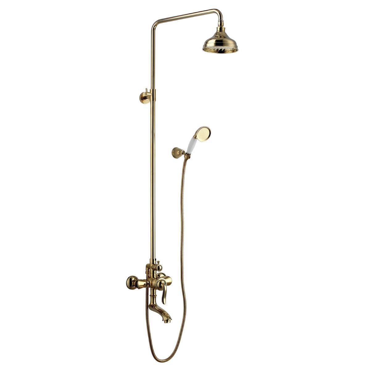 Душевая стойка для ванны, верхний душ, ручной душ, поворотный излив, цв.золото ZZ