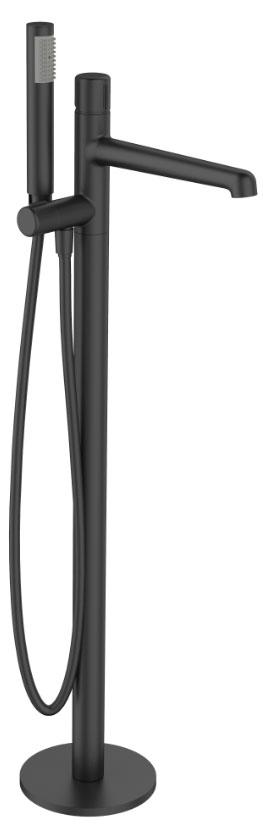 Смеситель напольный для ванны, лейка, шланг, встр.часть в компл., (цв.черный матовый), Uno ZZ