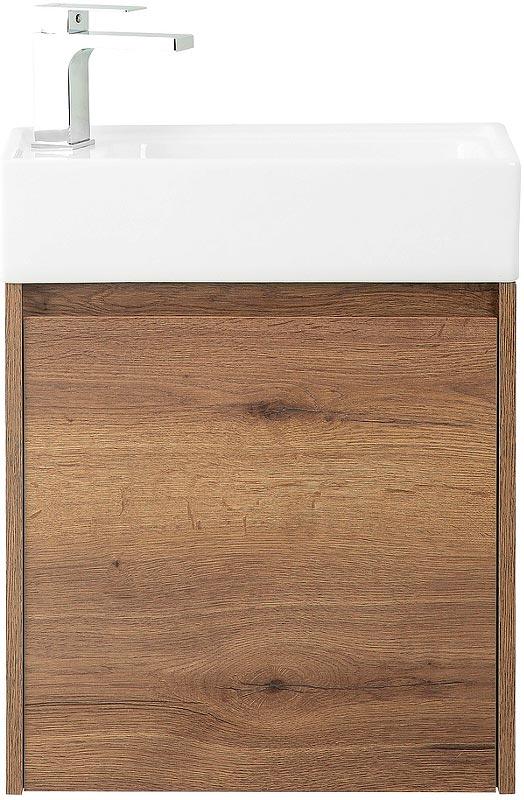 База под раковину подвесная с распашной дверцей, Левая, 494х256х500мм, без раковины, (цв.Rovere Tabacco), Kraft ZZ