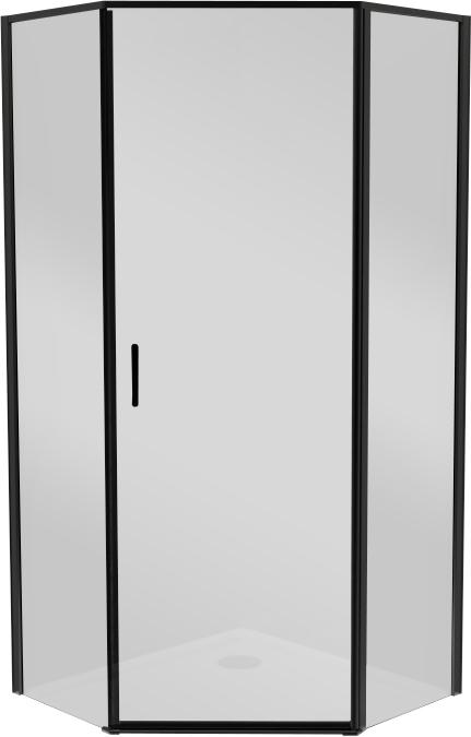 Душевой уголок 900х900хh1950мм, 5-ти угольный, распашная дверь с 2 неподв.сегментами, правая/левая, (стек.прозр.5мм, фурнит.цв.черный мат), Uno-195 ZZ