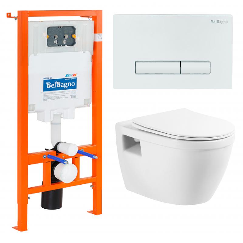 Комплект: унитаз подвесной безободковый, сиденье с микролифтом, инсталляция для подв.унитаза, крепёж, клавиша смыва цв.хром, Loto ZZ