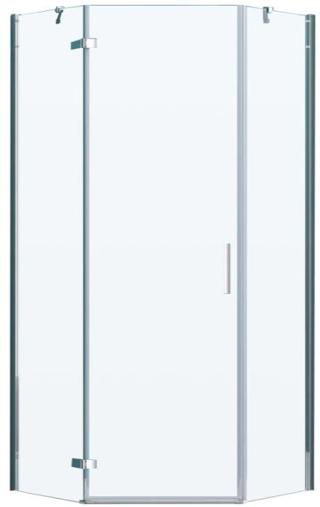 Душевой уголок 900х900хh1950мм, пятиугольн., дверь распашнная, петли слева, с 2 неподв. сегментами, (стекло прозрачное 6мм, фурн.цв.хром), Kraft ZZ