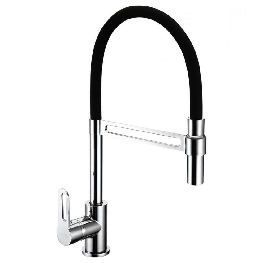 Смеситель для кухни, черный излив, цв.хром ZZ