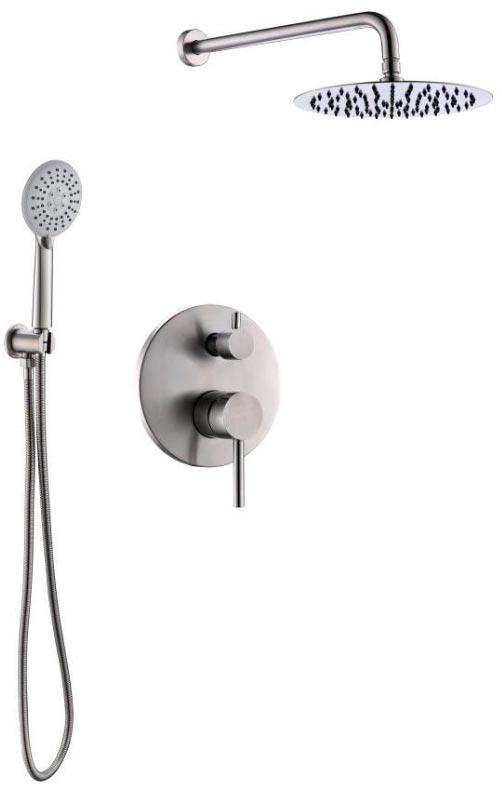 Набор для душа, встр.в стену: смеситель, верхний душ 25cм с кронштейном, лейка, шланг, кронштейн с шланг. подсоед.,, (нерж.сталь цв.сатин), Etna ZZ