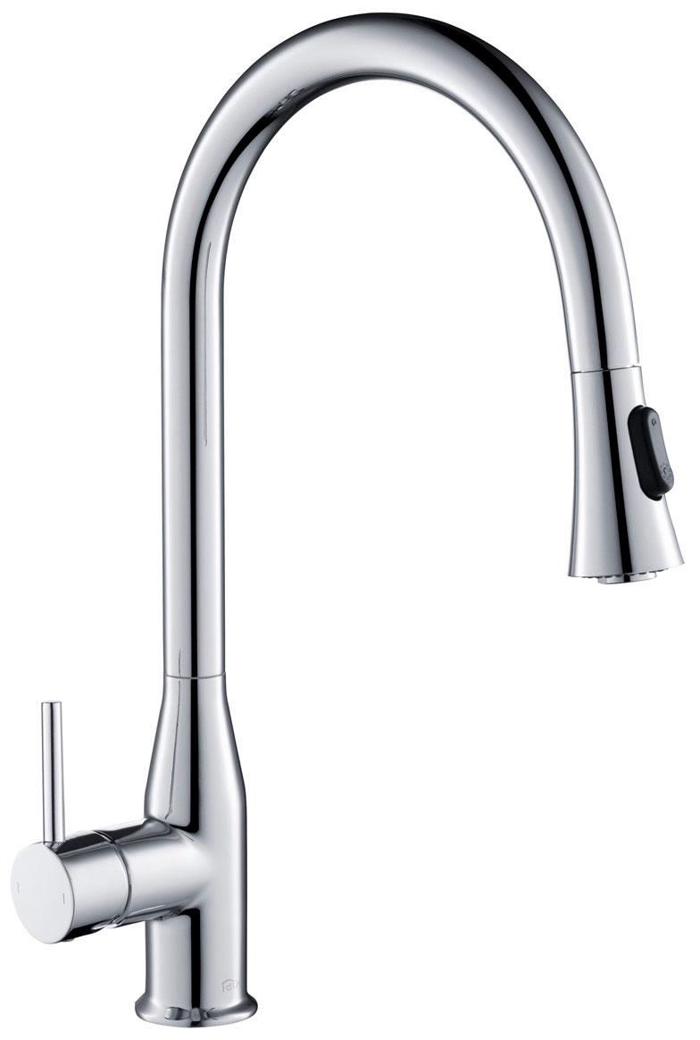 Смеситель для кухонной мойки, вытяжной излив,  режим «душ» излива, цв. хром ZZ