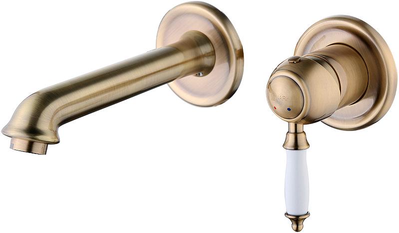 Встраиваемый смеситель для раковины, длина излива 18 см, бронза ZZ