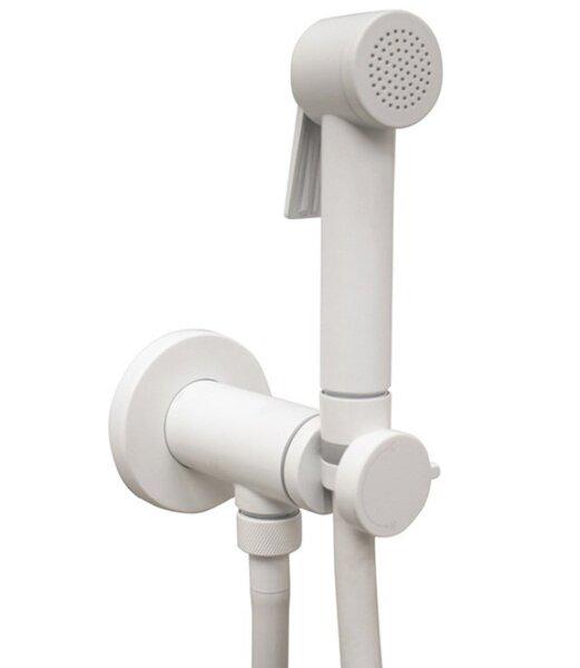 Смеситель совмещённый с гигиеническим душем, (готовый комплект: лейка пластик, шланг 125см., скрытая часть), (цв.белый матовый), Paloma Flat ZZ