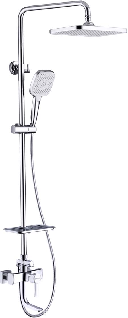 Душевая стойка для ванны/душа, поворотный излив, полочка, регулируемая высота штанги, верхн.душ + ручной душ, цв. хром ZZ