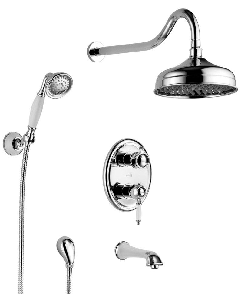 Душевой комплект встраиваемый Villa, внутренняя часть в комплекте, держатель, верхний душ, излив душ гарнитур, см-ль для ванны с душем, цв.хром ZZ