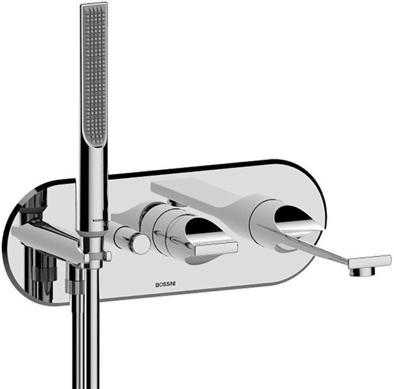 Смеситель для ванны встраиваемый в стену, наружная часть БЕЗ встраиваемой, лейка, шланг в компл., (цв.хром), Apice ZZ