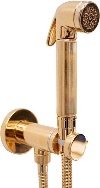 Смеситель совмещённый с гигиеническим душем, (готовый комплект: лейка латунь, шланг 125см., скрытая часть), (цв.золото), Nikita ZZ