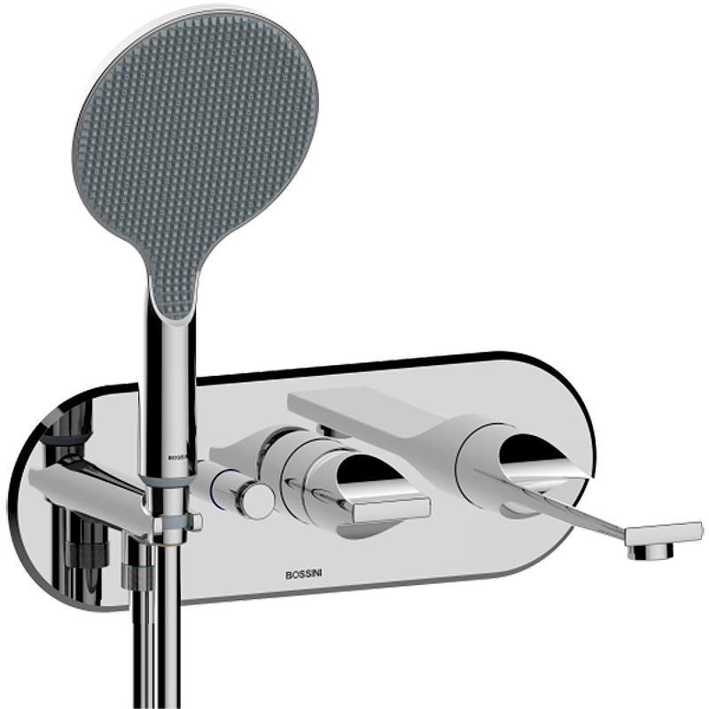 Смеситель для ванны встраиваемый в стену, наружная часть БЕЗ скрытой арт.Z00546000, лейка 140мм, шланг в компл., (цв.хром), Apice ZZ