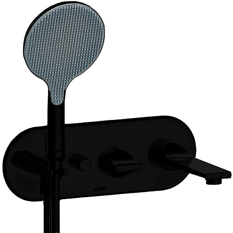 Смеситель для ванны встраиваемый в стену, наружная часть БЕЗ скрытой арт.Z00546000, лейка 140мм, шланг в компл., (цв.черный матовый), Apice ZZ