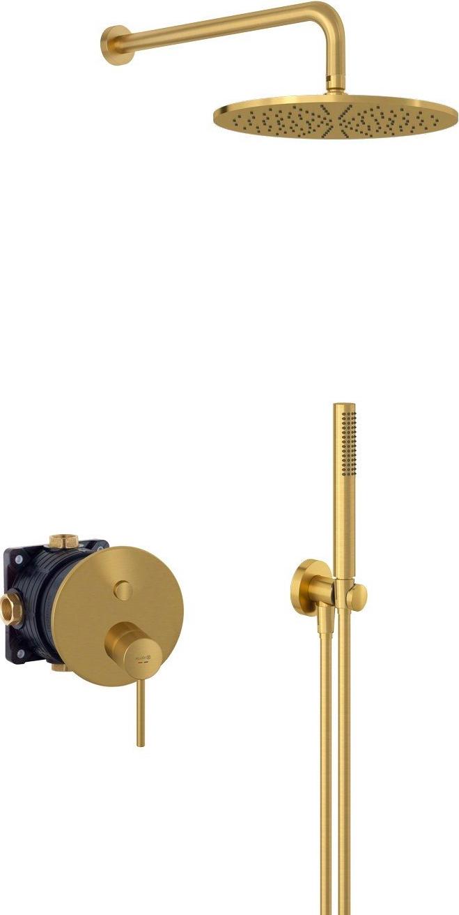 Душевой комплект 7 в1, с кнопочным переключателем, внутренняя часть в комплекте, цв. брашированное золото ZZ