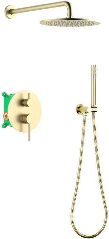 Душевая система Saona встраиваемая, смеситель для душа, ручной+ верхний душ, БЕЗ излива, внутр.часть в компл, цв. матовое золото, ZZ