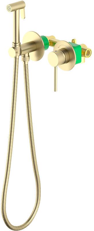 Смеситель встроенный с гигиеническим душем Saona, защита от ожогов, внутренняя часть в компл., цв. золото матовое,  ZZ