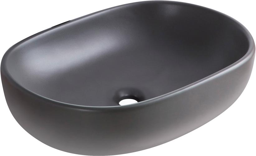 Раковина накладная керамическая, овальная, 600x420xh140мм, без отверстия для смесителя, без перелива, (цв.серый матовый), BelBagno ZZ