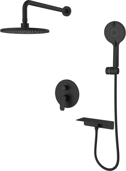 Душевая комплект Rora, встраиваеый, внутрен. часть в компл,  ручной/верхний душ 25 см, шланг 150 см, цв. черный матовый, ZZ