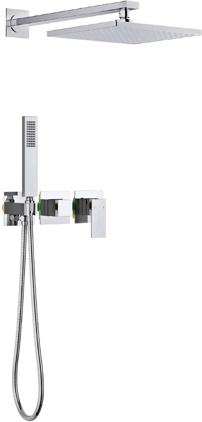 Душевой комплект : встраиваемый смеситель + внутренняя часть, верхний/ручной душ, цв.хром, ZZ